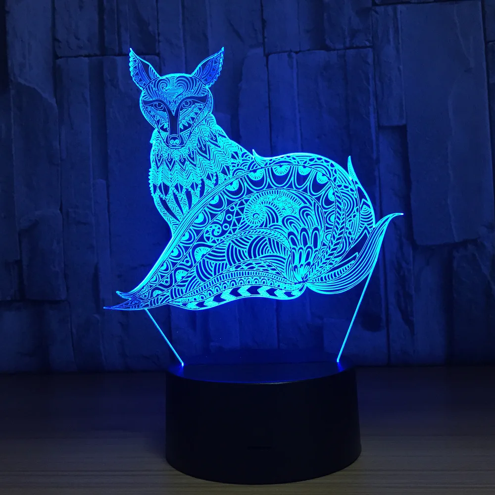 7 Цвет изменения Lave Lampara фигурка лисы 3D светодиодный ночник украшения дома