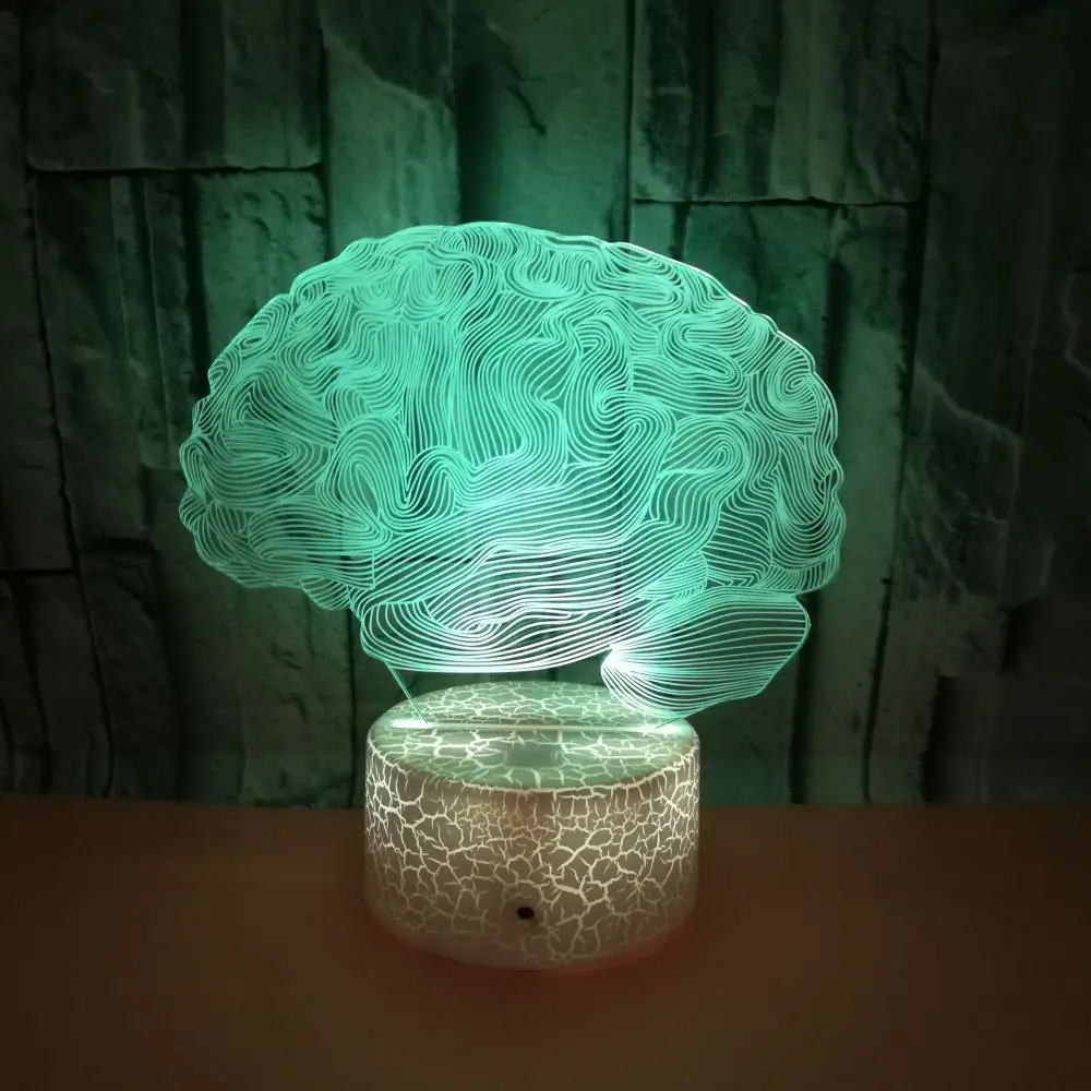 Светодиодный настольный 3d светильник Brain 7 цветов креативная настольная Ночная