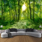 Пользовательские наклейки на стену Гостиная Водонепроницаемый холст самоклеющиеся фрески зеленое дерево лес 3D фото обои для спальни стены 3D