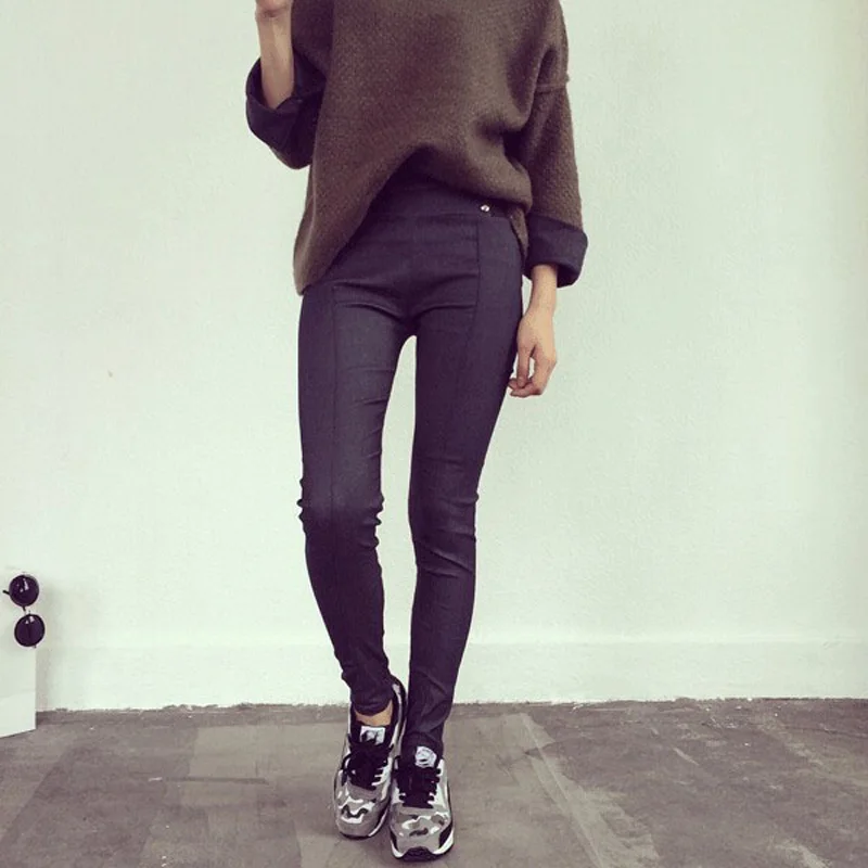 BIVIGAOS Spring Womens Fashion Casual Elastic High Waist Midline Leggings Woven Skinny Leggings Pants Trousers Women Pantalon