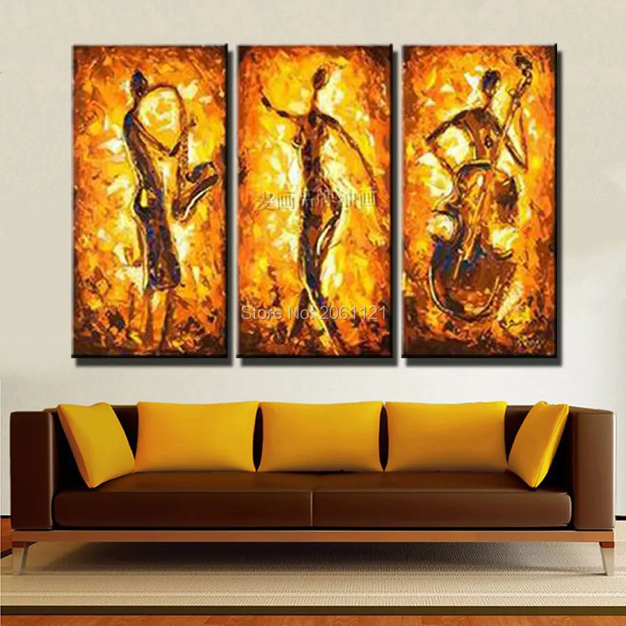 

Hand Painted 3 Piece decorative oil painting on canvas gold brown Retro nostalgia art wall pictures on the wall for living room