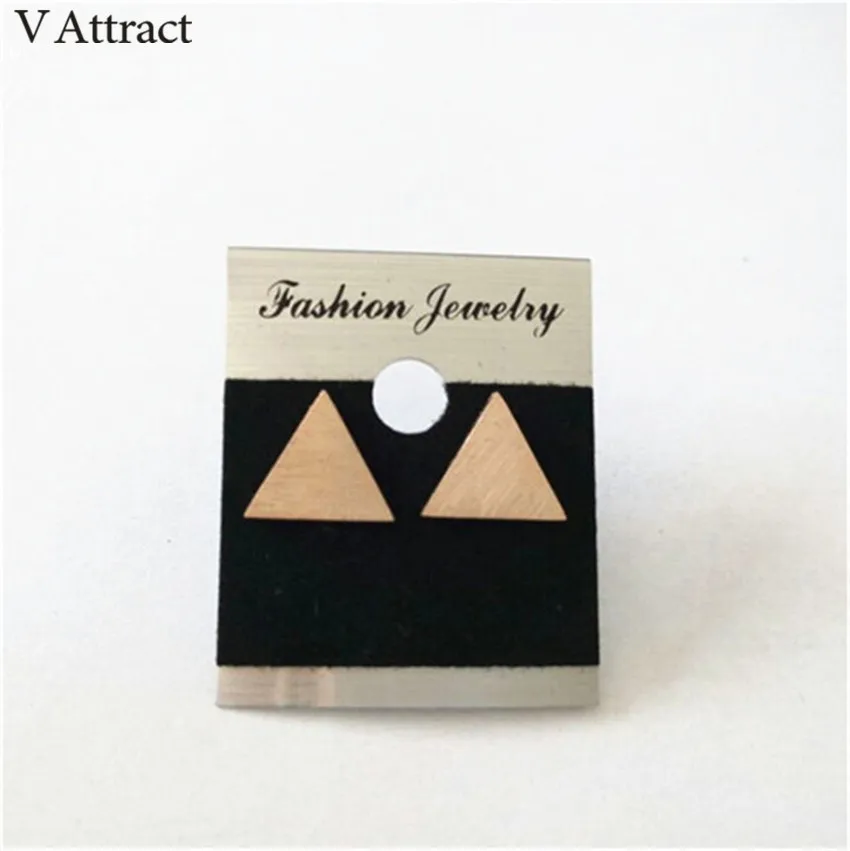 V Attract Geometric Triangle Stud Earrings Rose Gold Brincos 2018 Stainless Steel Minimalist Pyramid Jewelry For Women and Men | Украшения