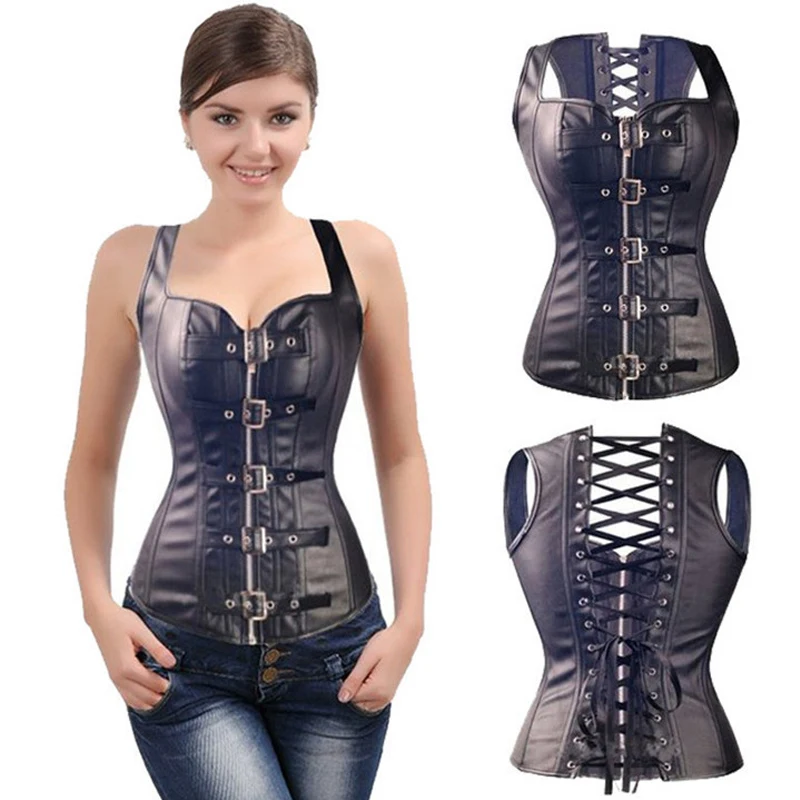 Бесплатная доставка сексуальный черный жилет из искусственной кожи с пряжкой