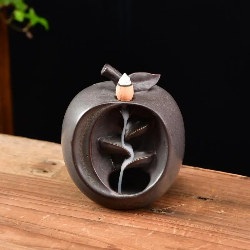 Creativity Fruit Shape Incense Burner Apple Pear Waterfall Ceramic Retro Lotus Vase Stick Holder Decro | Дом и сад