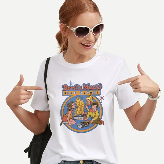 Футболка 80s 90s одежда Harajuku футболка tumblr Devils Music Sing Along женская Забавные топы дропшиппинг|Футболки| |