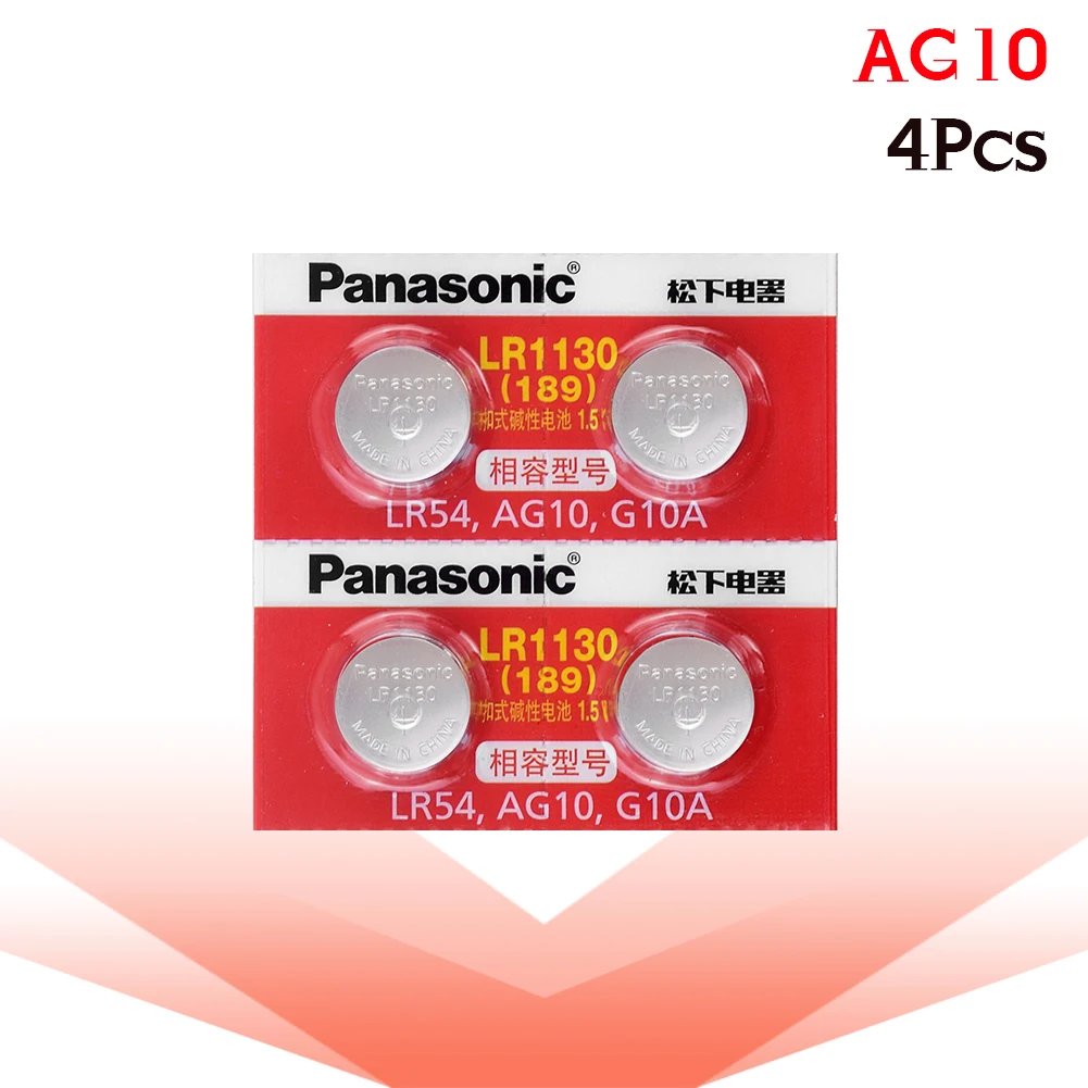 4 шт./лот 1 5 V AG10 Panasonic Батарея сотовый LR1130 Щелочная батарейка кнопка 389 LR54 SR54 SR1130W 189