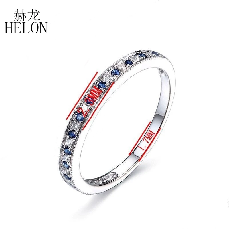 HELON Solid 14 K белое золото 0.2ct настоящий сапфир бриллиантовое обручальное кольцо женские свадебные драгоценные камни ювелирные изделия половина вечности группа