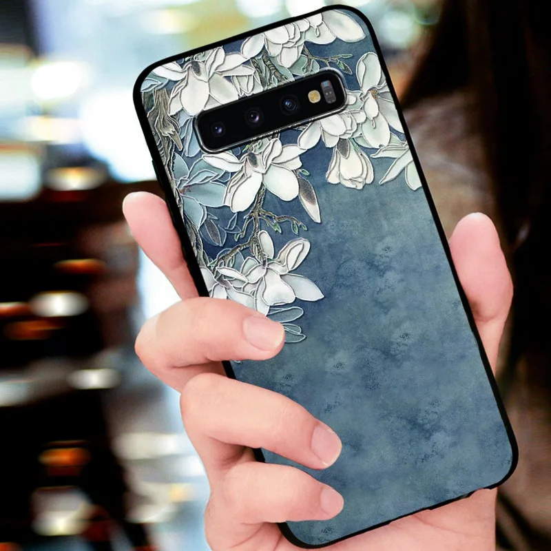 Тиснением старинные Восточной Азии Китайский Японский Стиль чехол для samsung S10 плюс S10 Снежная гора указ Кран Крышка - Цвет: 3