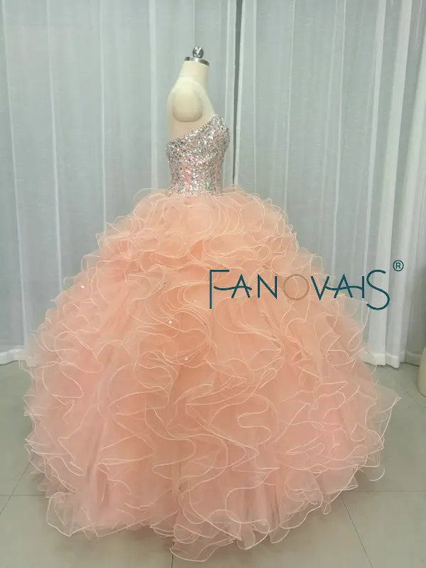 Оранжевый розовый бисер Quinceanera платья танцевальное платье vestidos de 15 anos топ оборки