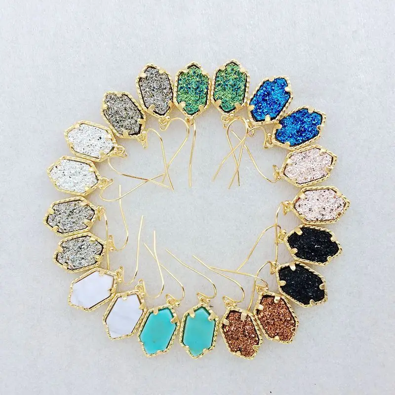 10 цветов подвесное ожерелье Drusy с геометрическим узором и подходящие к