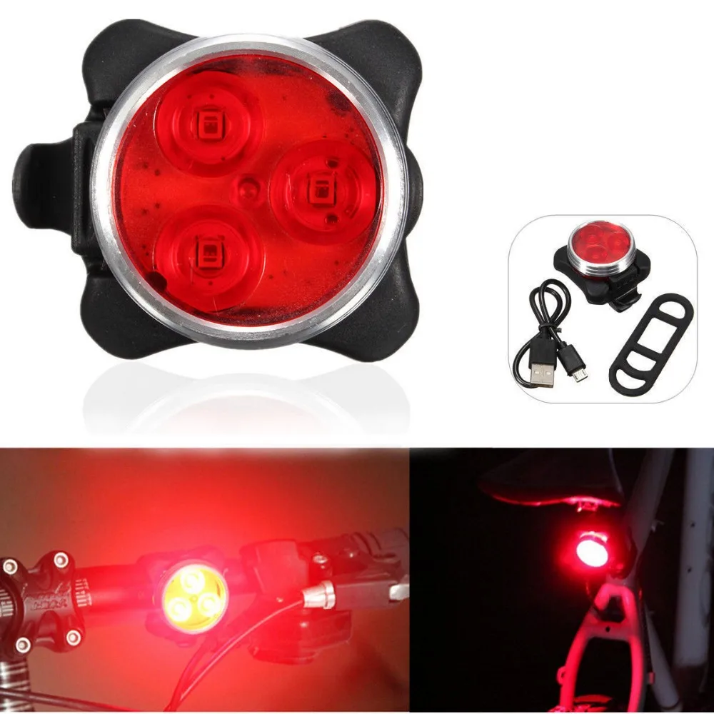 Велосипедный велосипед 3 LED Передняя головка с USB Перезаряжаемый задний фонарь