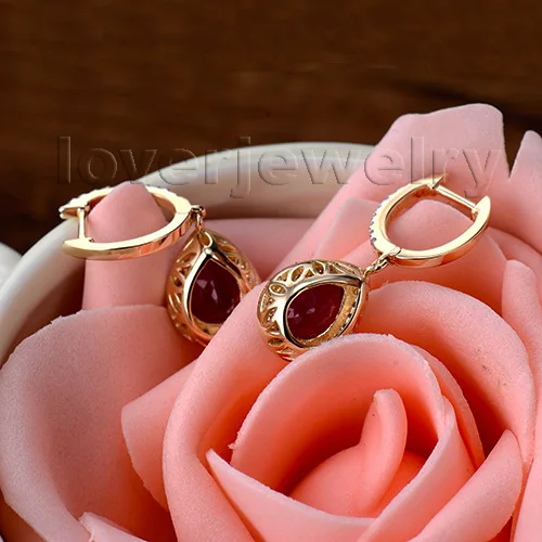 Loverjewelry серьги с натуральным бриллиантом модные ювелирные изделия 14 к желтое золото рубин серьги для помолвки для женщин Любовь ювелирные изделия подарок