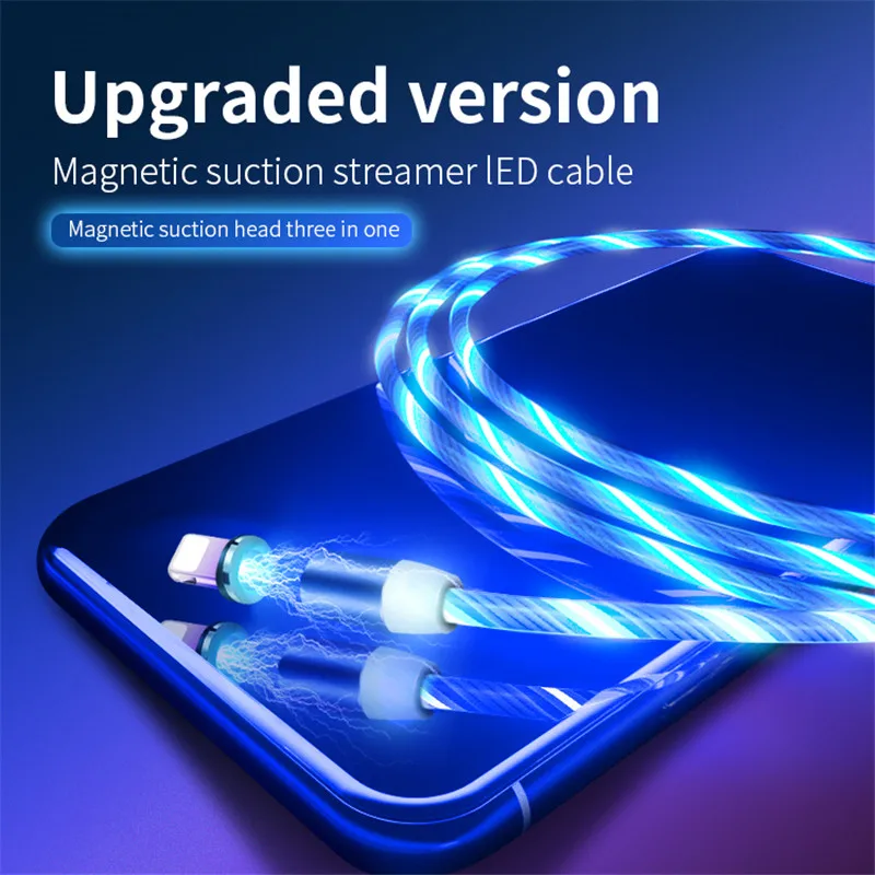 Магнитный кабель светодиодный для зарядки Micro USB Type C iPhone Samsung S10|Кабели мобильных