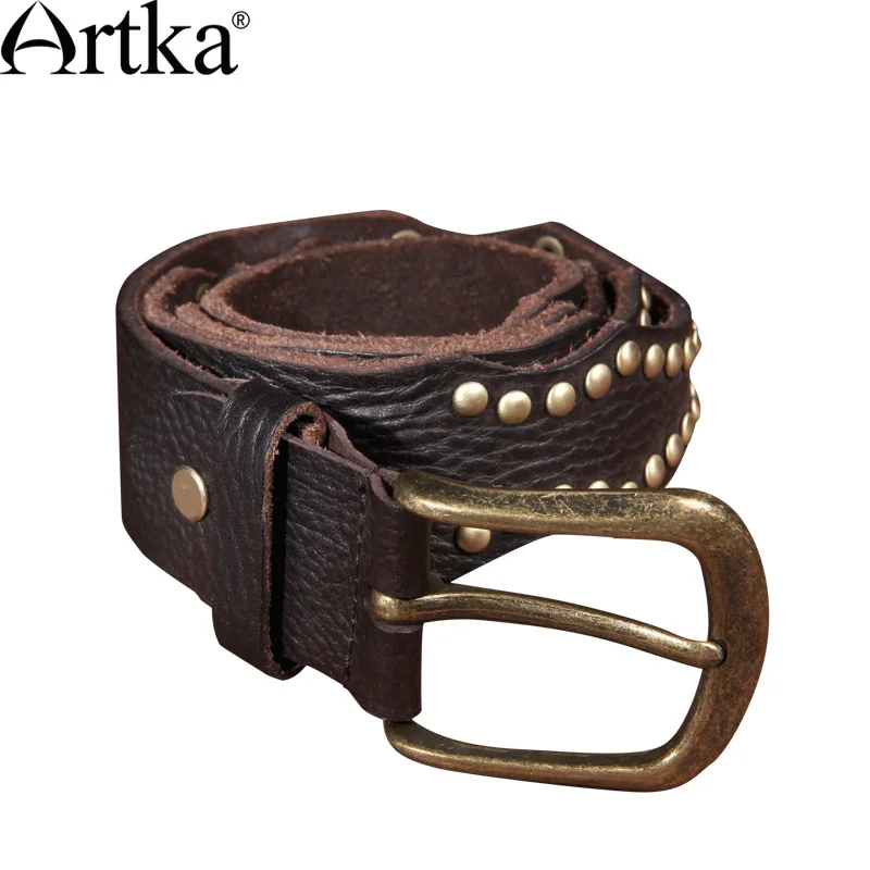 ARTKA женский летний ремень из натуральной кожи ручной работы необычный красивый