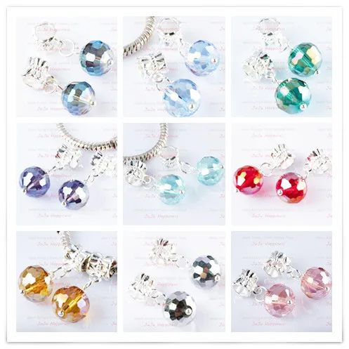 20 pieces Simple Dangle Blue/red/green/brown /water red/silver gray Ball Faceted Crystal Glass Charm Beads a1108 | Украшения и