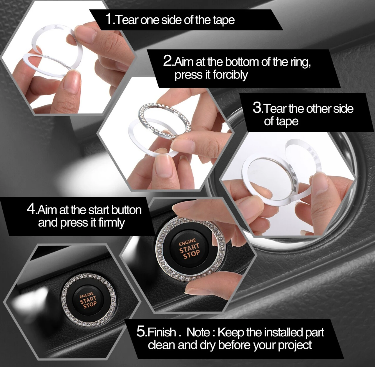 Модное с кристаллами стразами Декор автомобилей запуска двигателя остановить