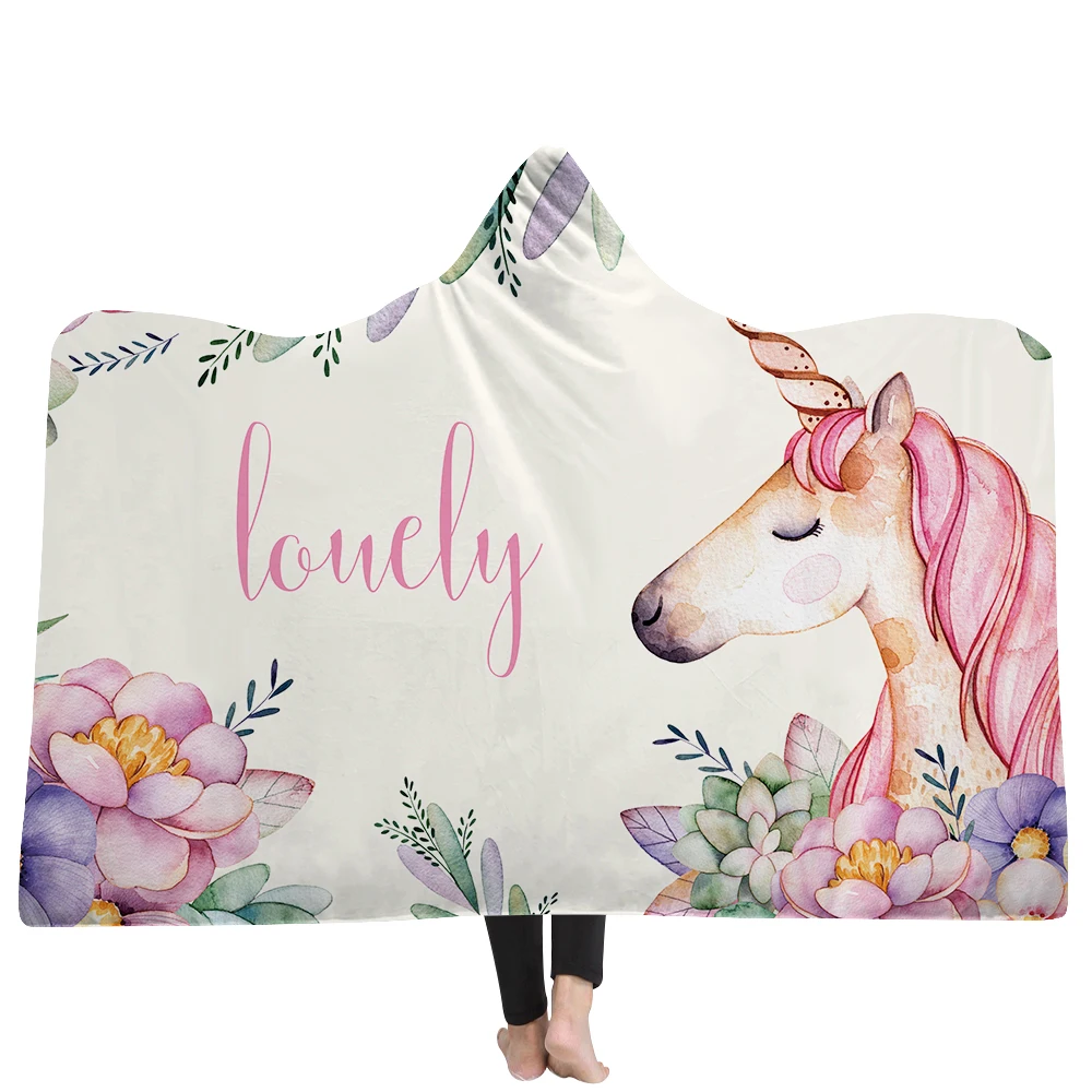 EHOMEBUY Hooded Blanket 3D Colored Unicorn Printing Home Wearable Portable For kid Adult Cartoon Cute | Дом и сад