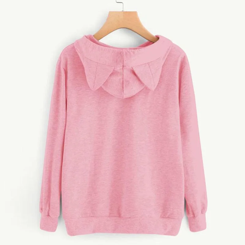 Осень-зима, женские толстовки с капюшоном, Kawaii, кошачьи ушки, свободные, Повседневная Уличная одежда, длинный рукав, теплая верхняя одежда, пуловер, толстовки