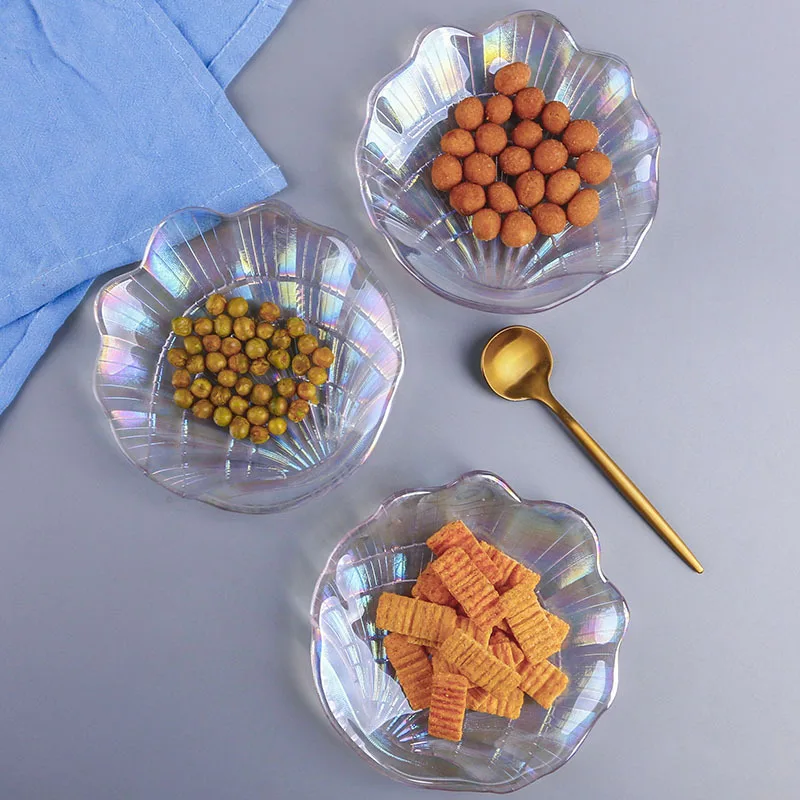Dinner Plate Glass Snacks Tray Shell Shape Dish Platos Colorful Jewelry Creative Rainbow Breakfast Cake Dishes 1pcs | Дом и сад