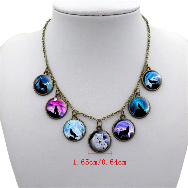 Стеклянный кабошон кулон ожерелье модное ювелирное изделие волк луна старинная