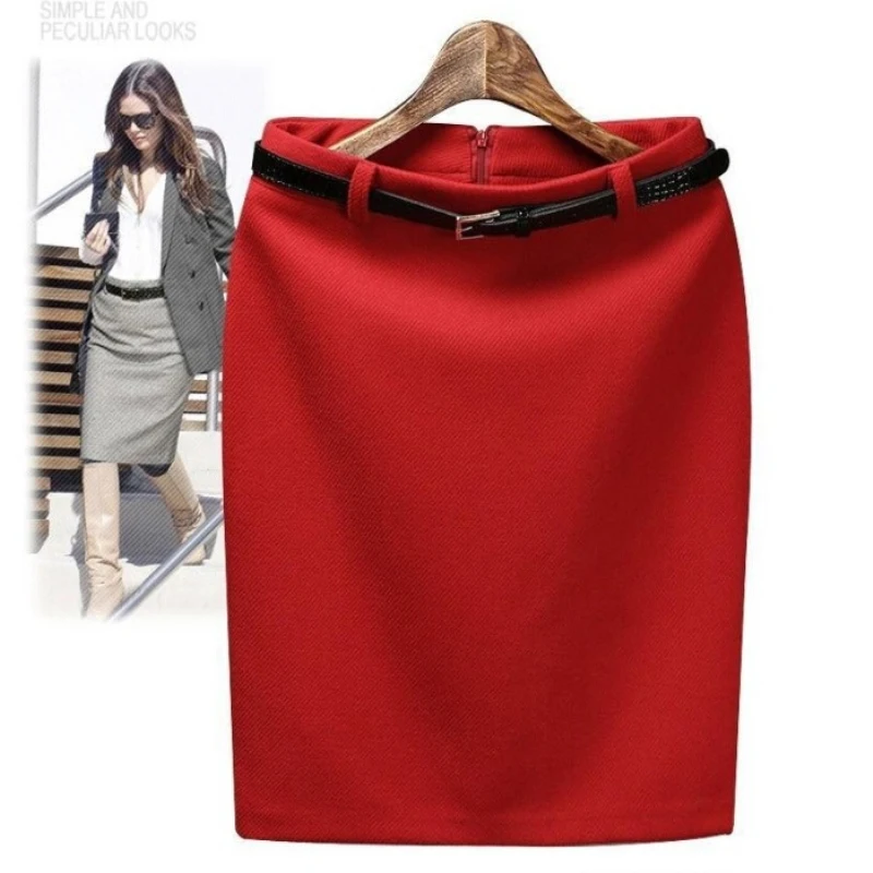 Женская осенне-зимняя юбка средней длины облегающая офисная с высокой талией