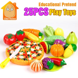 Дети, ролевые игры, пластиковые фрукты, 25 шт., Play Food Cut, фрукты и овощи, игрушки для пиццы, кухня для девочек, мальчиков, детей