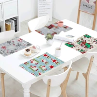 new year tablecloth snowflake flamingo christmas hat elk pattern linen table napkin household tableware cutlery decor placemat