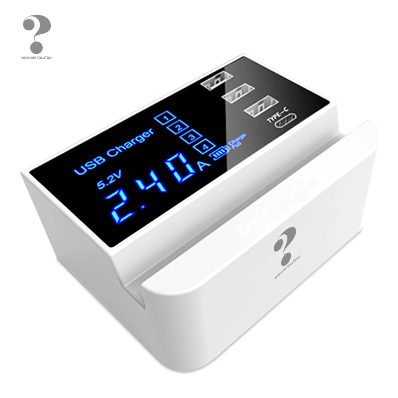 Type-C Смарт USB зарядное устройство настенный адаптер станция концентратор светодиодный дисплей Мобильный телефон настенное зарядное устройство для iPhone samsung с зарядным держателем - Цвет: Type-C