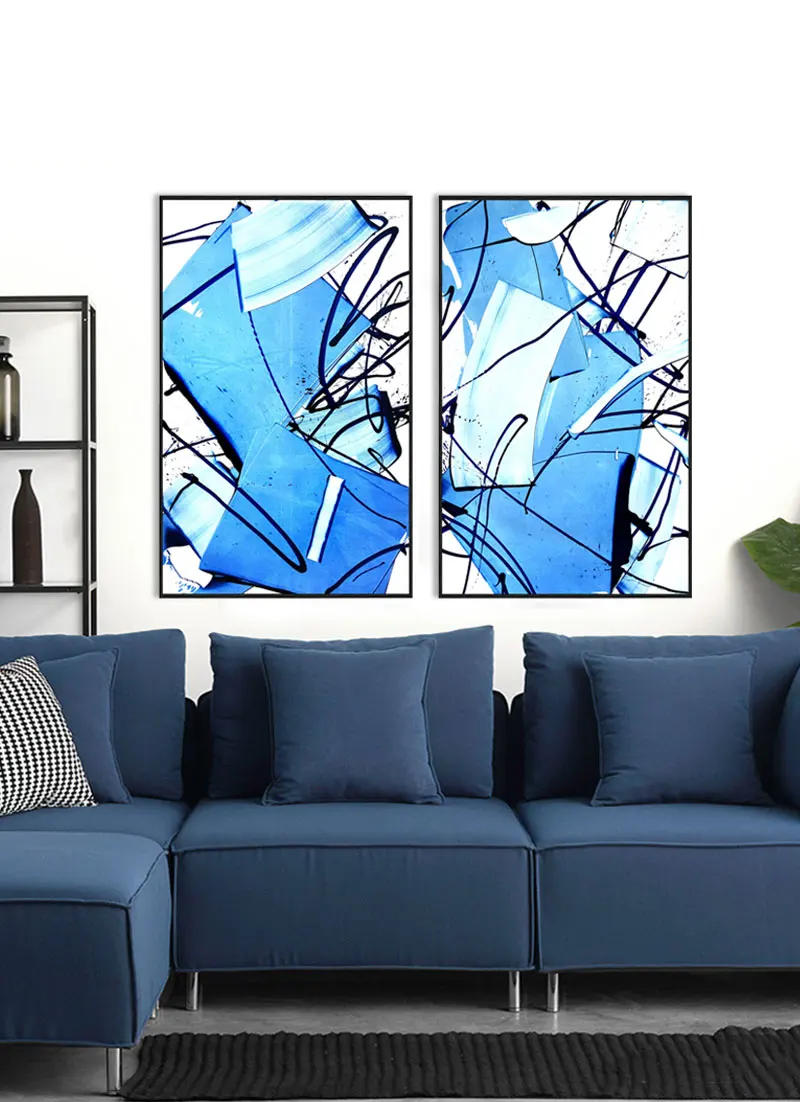 Modern abstract oil painted canvas art painting poster picture blue home decoration 2017 new hot sell sunrise wall 2 piece | Дом и сад