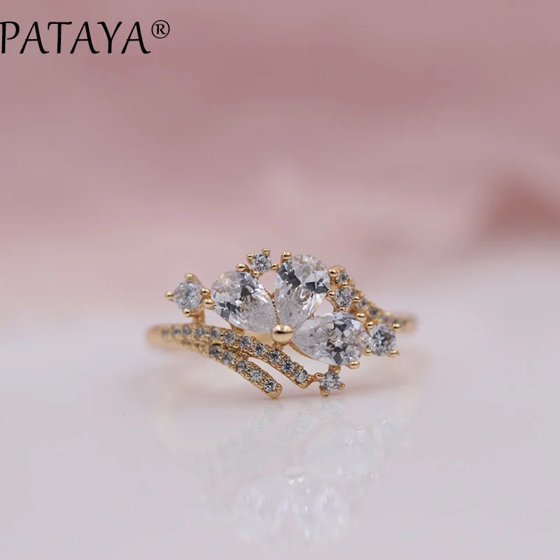 PATAYA, новинка, модные женские свадебные украшения, 585, розовое золото, микро-воск, инкрустация, Зеленые капли воды, натуральный циркон, серьги, кольца, наборы
