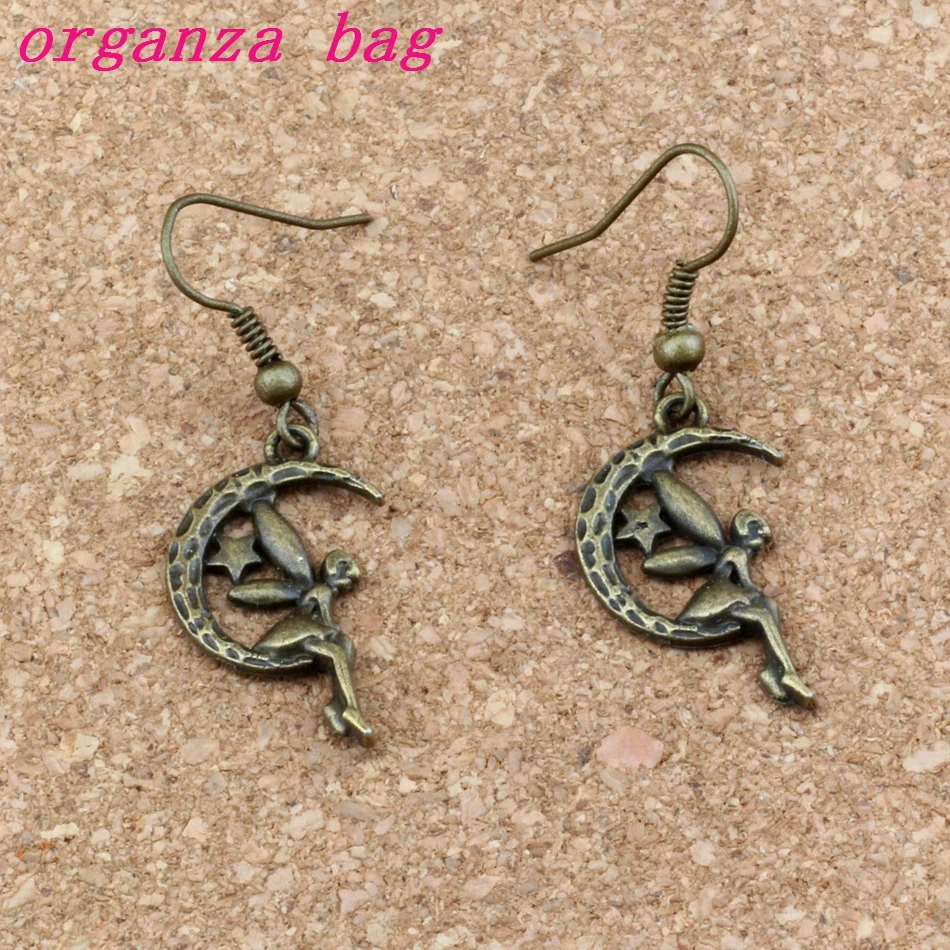 Фея Ангел Шарм с Луной и звездой серьги рыба крючок 24 пар/лот старинная бронзовая