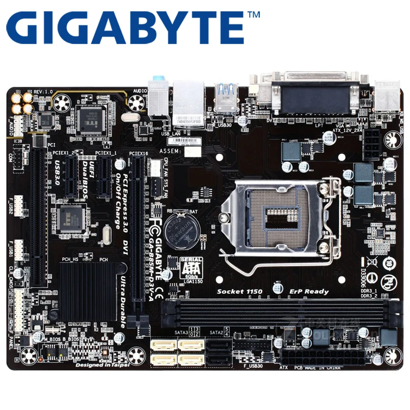 

GIGABYTE GA-B85M-D3V-A Desktop Motherboard B85 Socket LGA 1150 i3 i5 i7 DDR3 16G Micro-ATX UEFI BIOS Original Used Mainboard