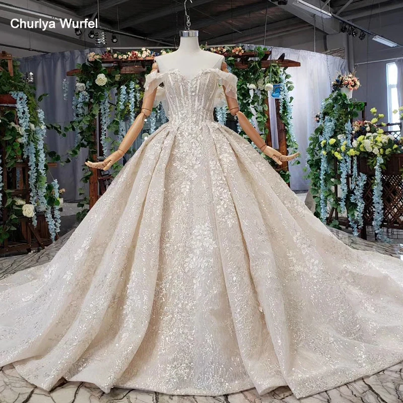 HTL510 off shoulder wedding dress shiny sweetheart appliques bridal gowns with train vestido de noiva princesa com brilho