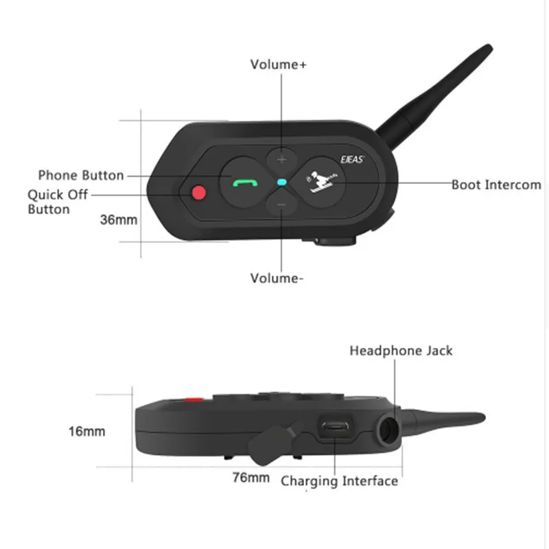 EJEAS SKI10 1200 м Bluetooth лыжный шлем гарнитура большая кнопка 500 мАч AUX Auo переподключение
