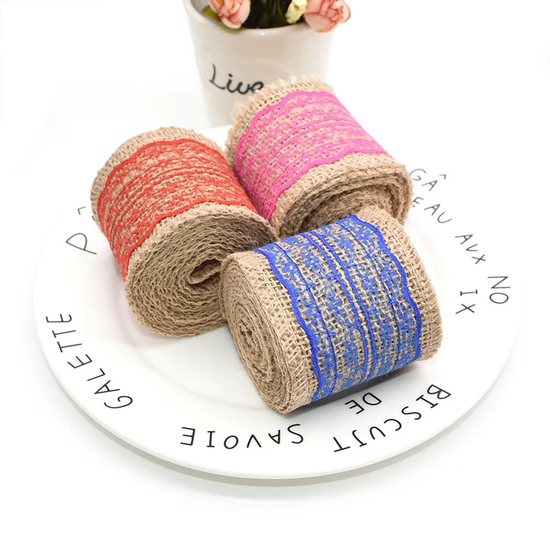 6 см * 2 м лента из натуральной джутовой мешковины с кружевной отделкой простое