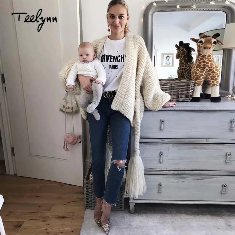 TEELYNN Boho sweater for women 2018 new winter long sleeve cardigan thick warm coat Special belt knitted brand sweaters outwear |