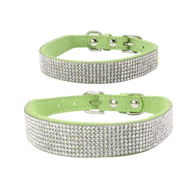 light green Шикарные Стразы Корейский Бархатный собачий ошейник для щенка кошки двухсторонний ошейник для питомца аксессуары для домашних животных для маленьких собак Тедди Чихуахуа - Цвет: light green