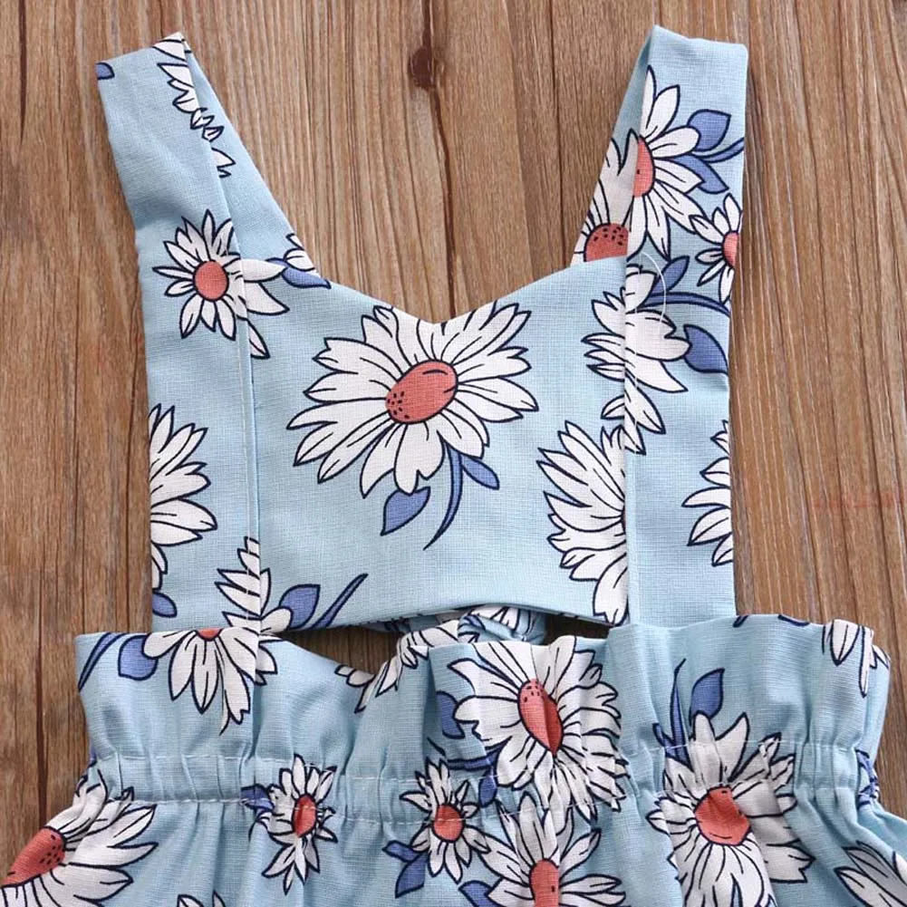 Лето 2017 комбинезон с цветочным рисунком для новорожденных девочек вырезами на