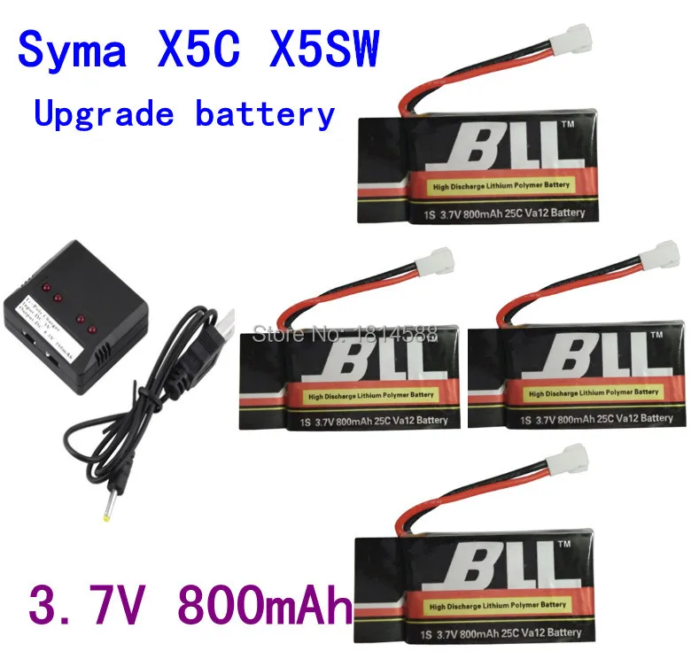 

Syma X5C X5SC X5SW X5C-1 V931 CX-30 SS40 FQ36 T32 T5W H42 Квадрокоптер 3,7 V 800mAh литиевая батарея 4 и 1 зарядное устройство