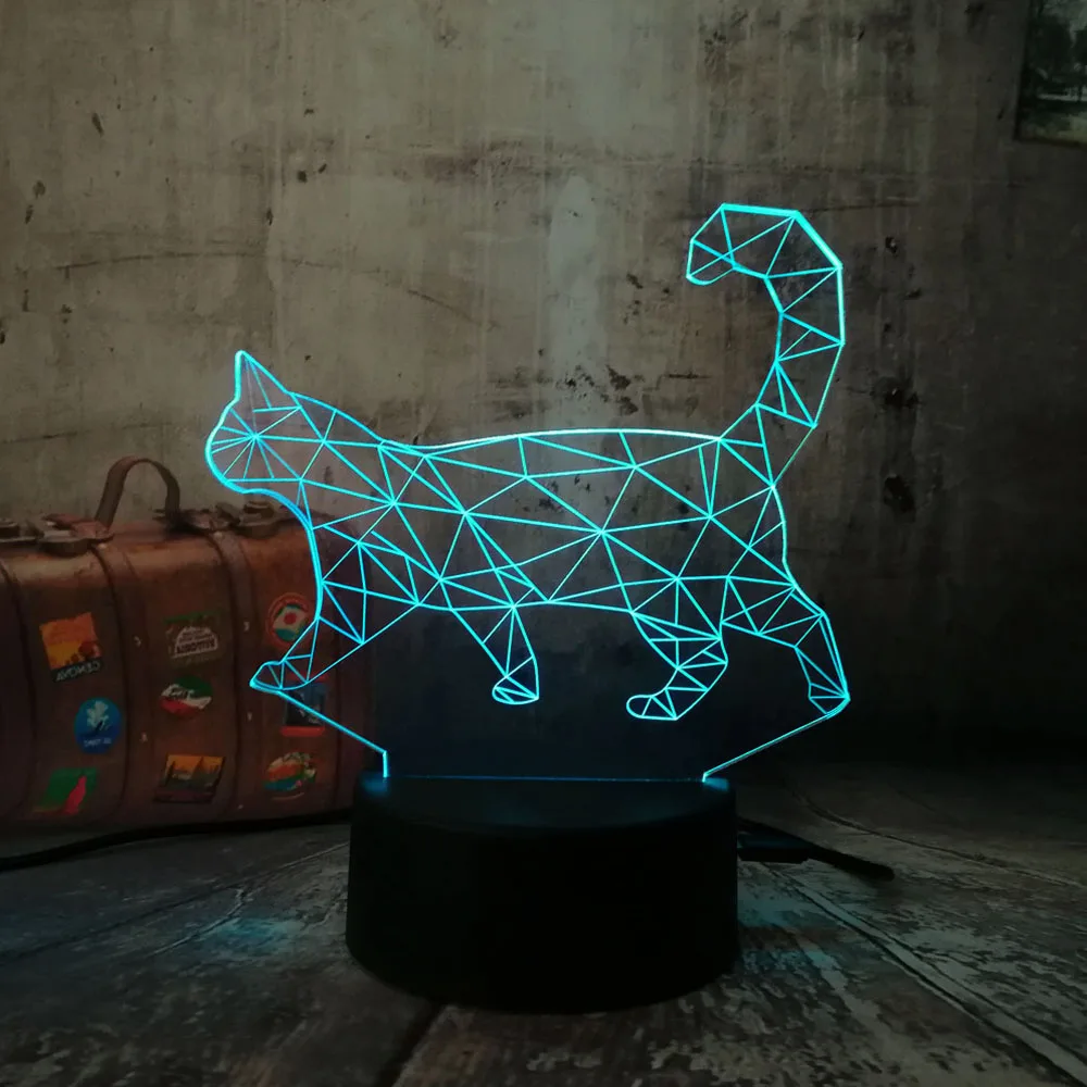 3D и рисунком ленивый кот прогулки Cat 7 Цвета Изменяемая светодиодный Ночной