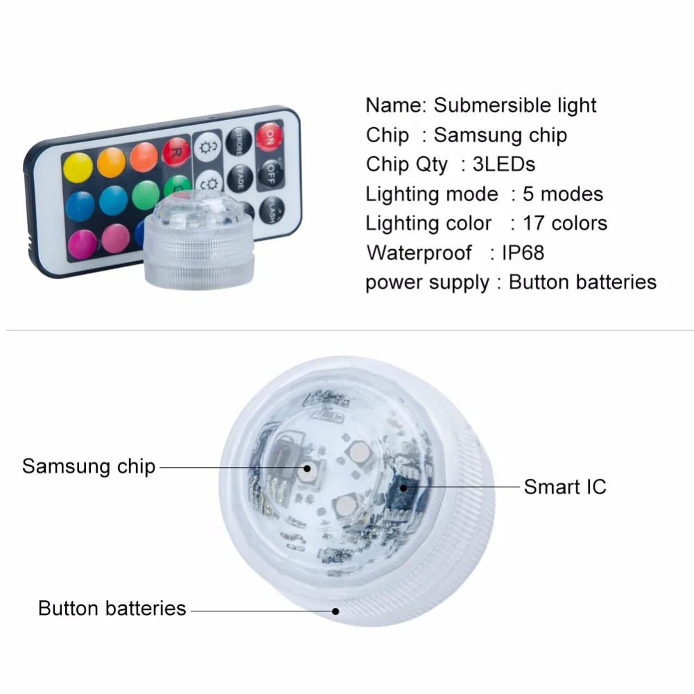 Погружной светодиодный светильник RGB с 21 клавишей дистанционного управления