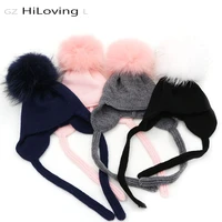 gzhilovingl new 1 8 month baby boys girls winter fur hat thick warm double layer wool ears fur ball hat girls winter beanie hats