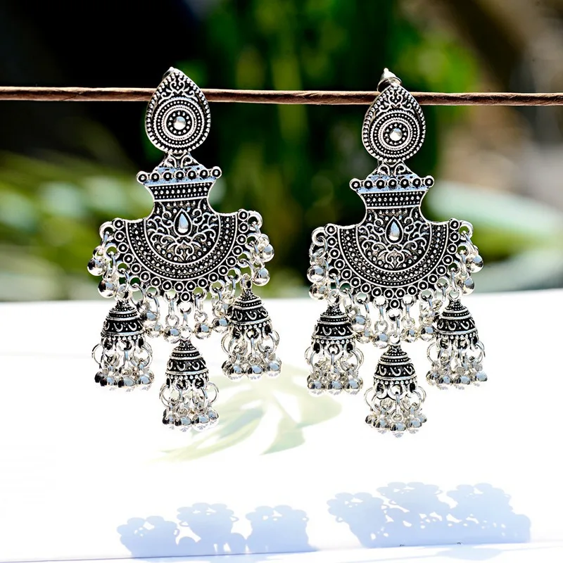 Ретро египетские колокольчики серьги с кисточками Jhumka Модные женские индийские ювелирные изделия классические геометрические племенные цыганские Висячие серьги вешалка