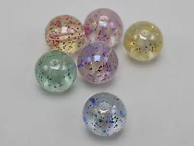 50 прозрачные бусины микс цветные с блестками внутри акриловые гладкие круглые 14