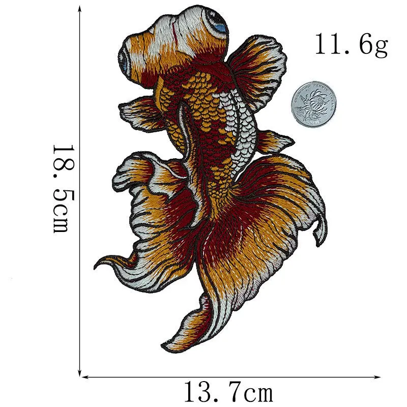 High Quality Large Embroidery Goldfish Patches Applique Fish DIY Accessories Patch For Clothes Sewing On Badges Decor | Дом и сад