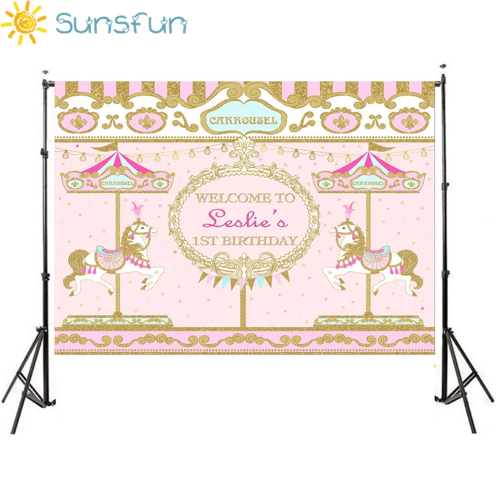 Красочный розовый и золотистый карусель Sunsfun 7x5 футов фон для фотостудии девочек