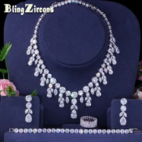 beaqueen aaa cubic zircon women heavy necklace earrings bracelet ring 4pcs dubai full bridal wedding jewelry sets js183