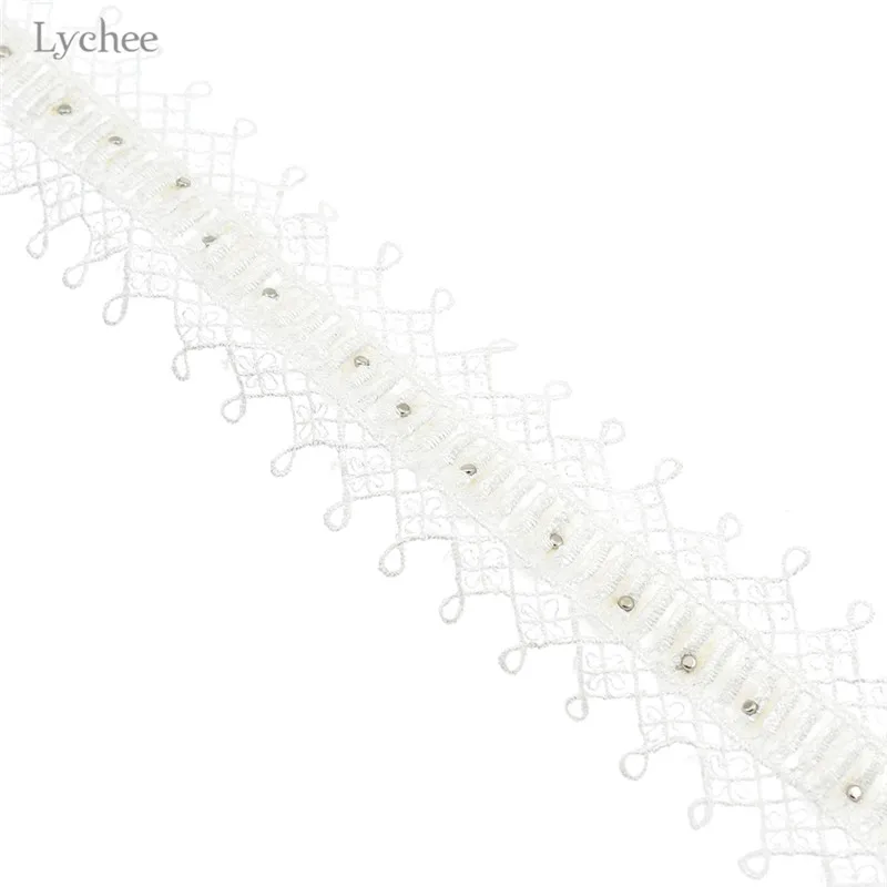 Lychee 1 ярд Цветочная кружевная отделка жемчужная вышивка тканевая лента для шитья