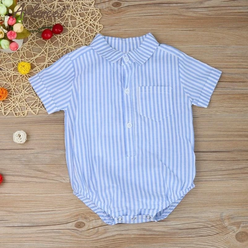 2017 fashionnewborn Дети для маленьких мальчиков в полоску девочек комбинезон одежда