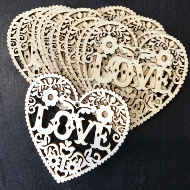 

Свадебные аксессуары, влюбленный кулон, полые деревянные чипы в форме сердца, деревянные чипы с отверстиями и деревянной росписью, подарок ...